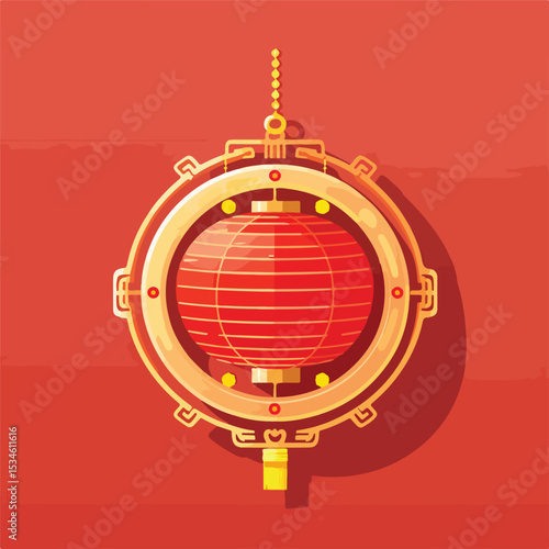 Circular Asian Hanging Lamp Icon Vector for Interior Decoration Designs