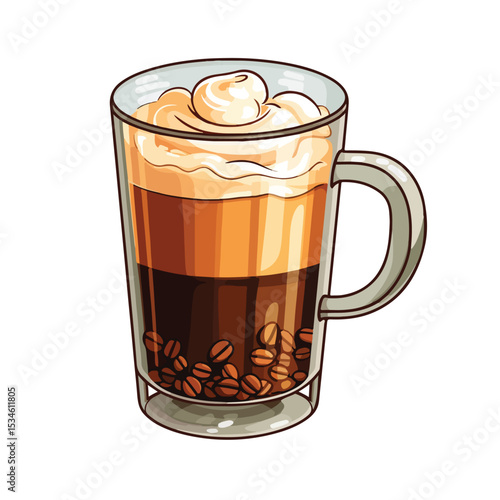 Professional Cartoon Transparent Glass Cup of Coffee Illustration for Creative Designs