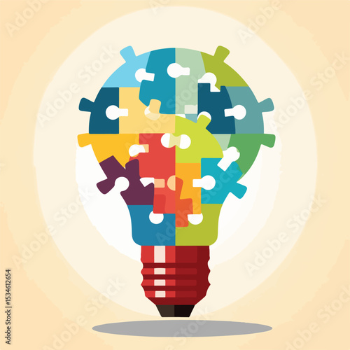 Professional Flat Design Lightbulb Puzzle Pieces Icon Vector for Creative Projects