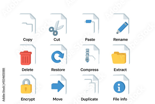 Set of file management icons for digital organization and tasks