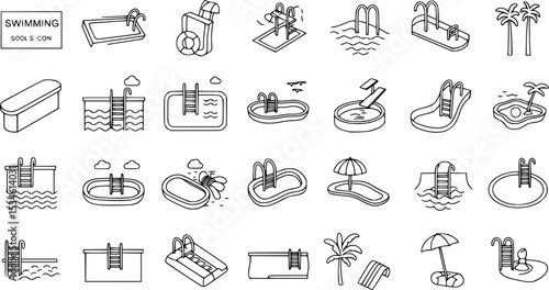 Swimming pool icon vector set. Simple thin line, outline illustration.
