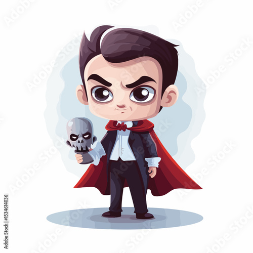 Cute Little Boy with Dracula Head Character Vector Illustration