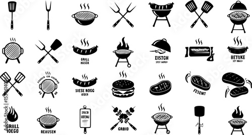 Grill master icon vector set. BBQ illustration sign collection. Grill menu symbol or logo.
