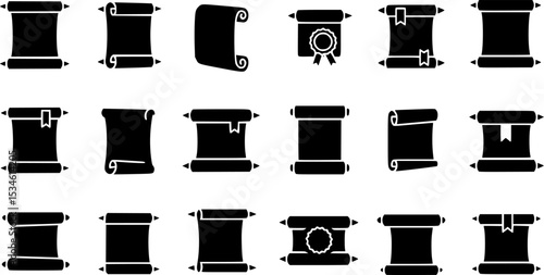 Scroll paper icon vector set. Parchment illustration sign collection. Chronicle symbol or logo.
