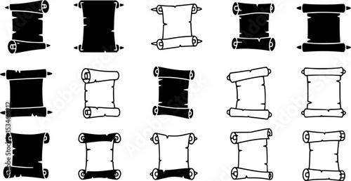 Scroll paper icon vector set. Parchment illustration sign collection. Chronicle symbol or logo.
