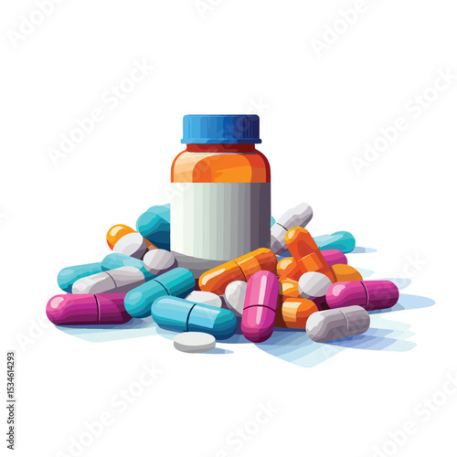 Professional Medical Care Design with Medicine Pills in Vector Graphic