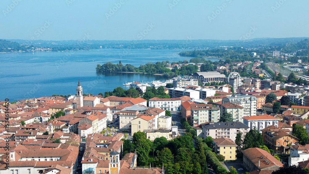 Fototapeta premium aerial view of the city of Arona, Lake Maggiore