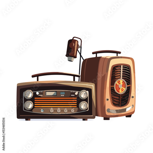 Vintage Radio and Microphone Old Devices Vector Illustration for Retro Music Broadcast Concepts