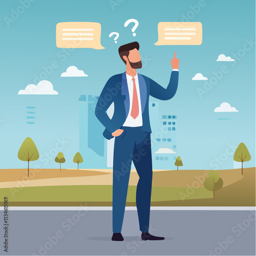 Second opinion, suggestion or advice to consider, reason or logical thinking, information to make decision or judgement concept, businessman think from listening to second opinion and make decisio