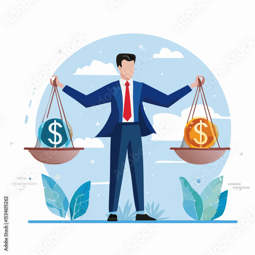 Stocks vs bonds in investment asset allocation, risk assessment portfolio or expected return in long term mutual funds, pension fund concept, businessman investor balance on stocks and bonds seesa