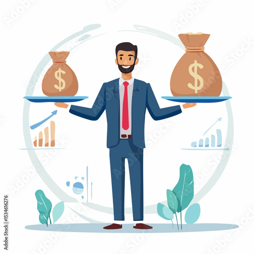 Stocks vs bonds in investment asset allocation, risk assessment portfolio or expected return in long term mutual funds, pension fund concept, businessman investor balance on stocks and bonds seesa