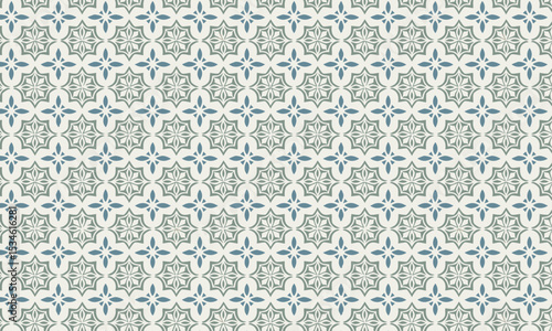 Islamic Geometric Star and Tile Pattern in Muted Blue and Green. Seamless vector background for Ramadan