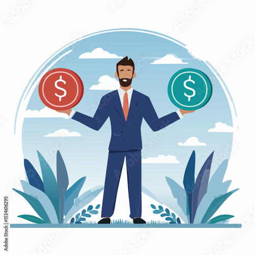 Stocks vs bonds in investment asset allocation, risk assessment portfolio or expected return in long term mutual funds, pension fund concept, businessman investor balance on stocks and bonds seesa