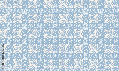 Embossed Floral Pattern in Monochrome Light Blue. Seamless 3D vector background with papercraft texture
