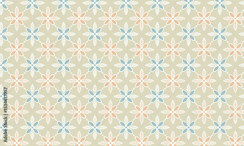 Fototapeta premium Simple Ditsy Floral Pattern in Pastel Blue and Peach. Seamless delicate vector background for kids and spring