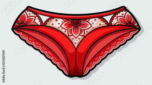 Trendy hipster panty in bold red with stretch lace sides lays gently on a white surface. Rich color and form make it ideal for stylish fashion vector compositions.

