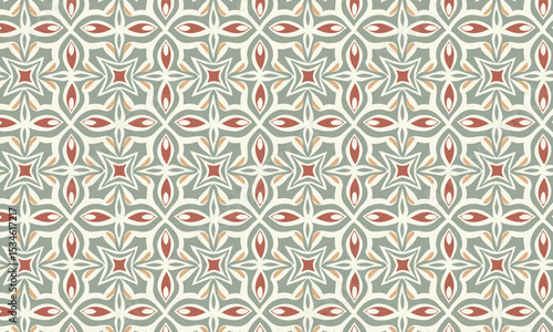 Elegant Mediterranean Tile Pattern in Sage Green and Terracotta. Seamless vintage vector background for kitchen