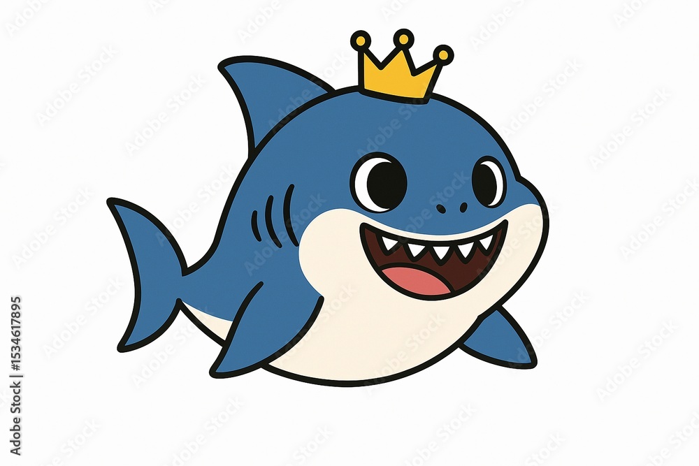 Baby shark cartoon with crown, cute vector mascot Baby shark cartoon with crown, cute vector mascot