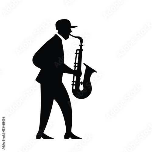 Silhouette of Saxophone Player: A sleek, minimalist silhouette of a saxophone player exudes cool confidence and musical passion, creating a visual representation of jazz and musical performance.