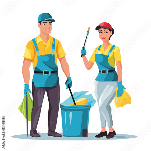 Professional Cleaning Service Woman Holding Cleaning Supplies Illustration EPS