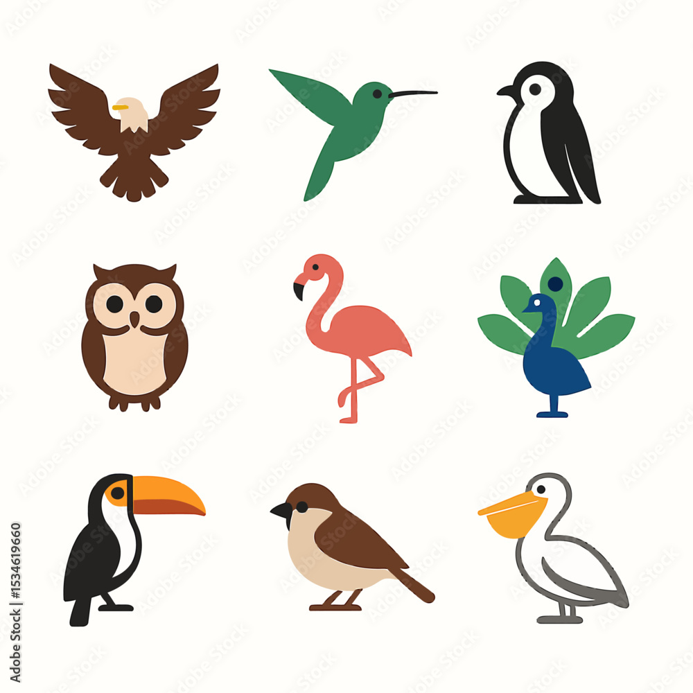 Naklejka premium Flat Vector Icons of Birds | Avian Species Collection