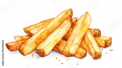 Delicious French Fries Watercolor Art Style Vector Illustration