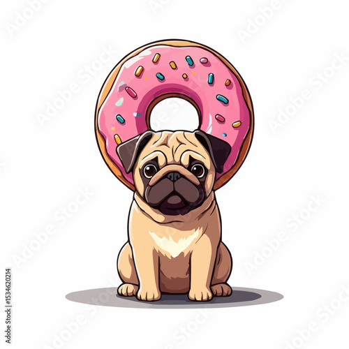 A pug and a donut 
