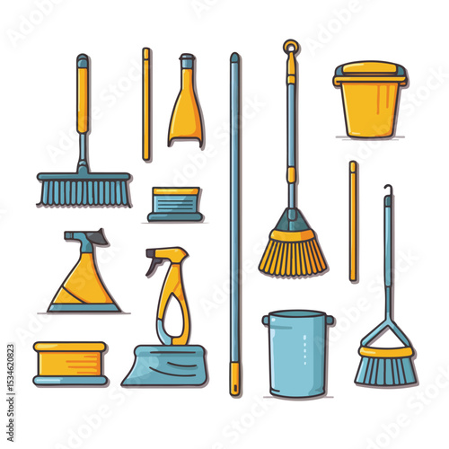 Professional Housekeeping Tools and Products Icons Vector Illustration for Cleaning Services
