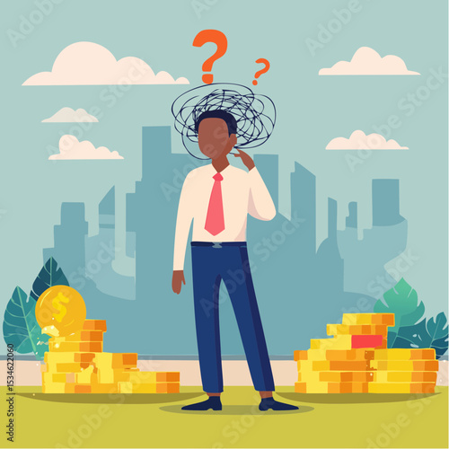 Overthinking, too much worried, stress or anxiety, self doubt, fear or indecision, obsession thoughts, mental exhaustion or negative emotional, overload concept, businessman overthinking mess hea