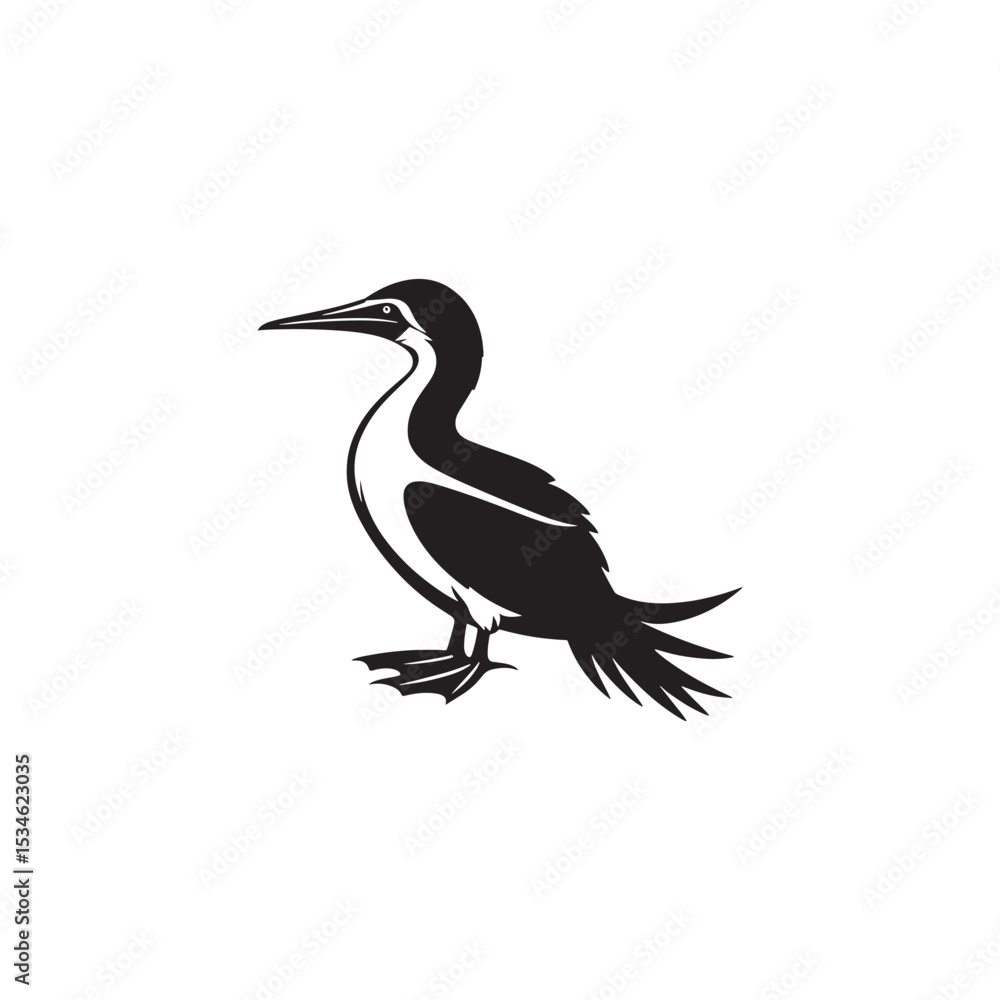 Fototapeta premium Booby Bird Silhouette Vector Design – Bold Coastal Seabird Graphic Featuring Iconic Pose, Minimalist Black Outline Style, Marine Wildlife Art Perfect for Prints, Logos, and Decor 