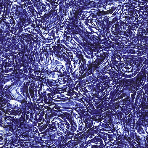 Dye wash indigo blue textur fabric effect background, Seamless glitch patched pattern in masculine Japanese block print style. 