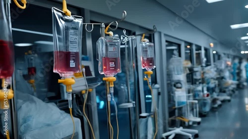 Intravenous Therapy Setup in Hospital Corridor