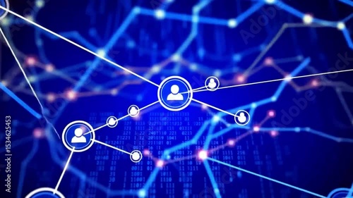 Futuristic Digital Network with Connecting Neon Lines and Binary Code.