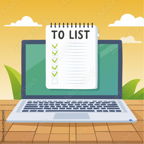 To do list, checklist of things or tasks to complete for life habit, business project plan concept, black pen on notepad with headline To do list and list of numbers on computer laptop, wooden tab