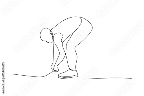 Continuous line drawing man bending down tying shoelaces