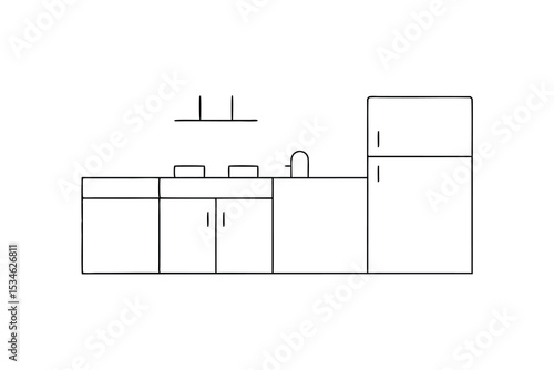 Modern kitchen design minimalist line drawing simple plan