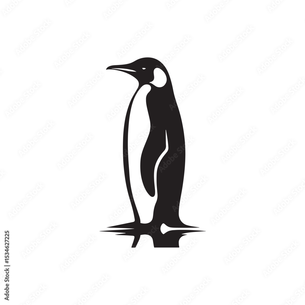 Fototapeta premium Emperor Penguin Silhouette Vector Art – Majestic Antarctic Bird Design in Bold Black Outline, Minimalist Wildlife Graphic Perfect for Cold Climate Themes, Logos, and Nature Decor 