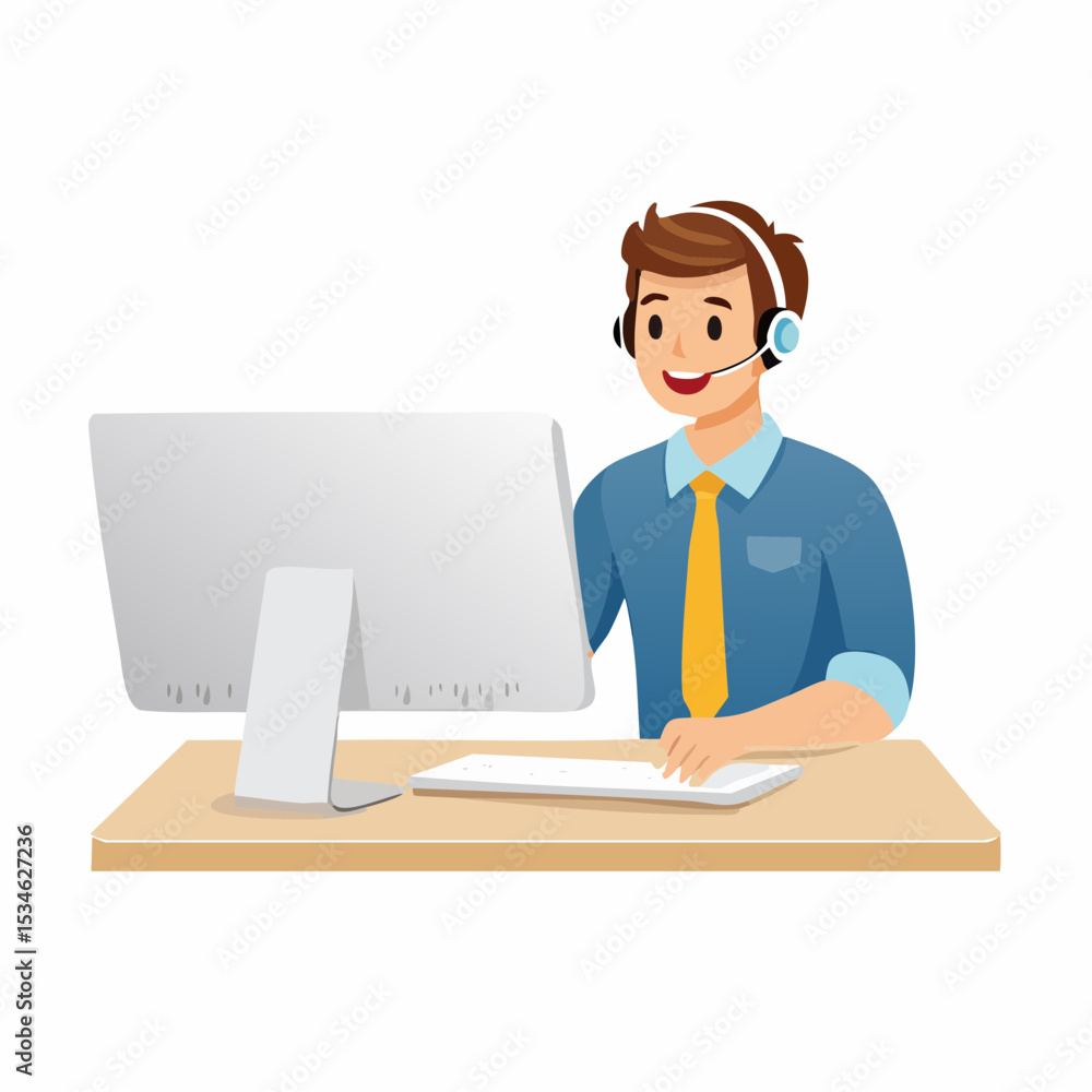 Support staff help fixing technical problem, help desk or operator with phone call or chat to assist customer concept, helpful man with headset talking with customer help solve computer proble Support staff help fixing technical problem, help desk or operator with phone call or chat to assist customer concept, helpful man with headset talking with customer help solve computer proble