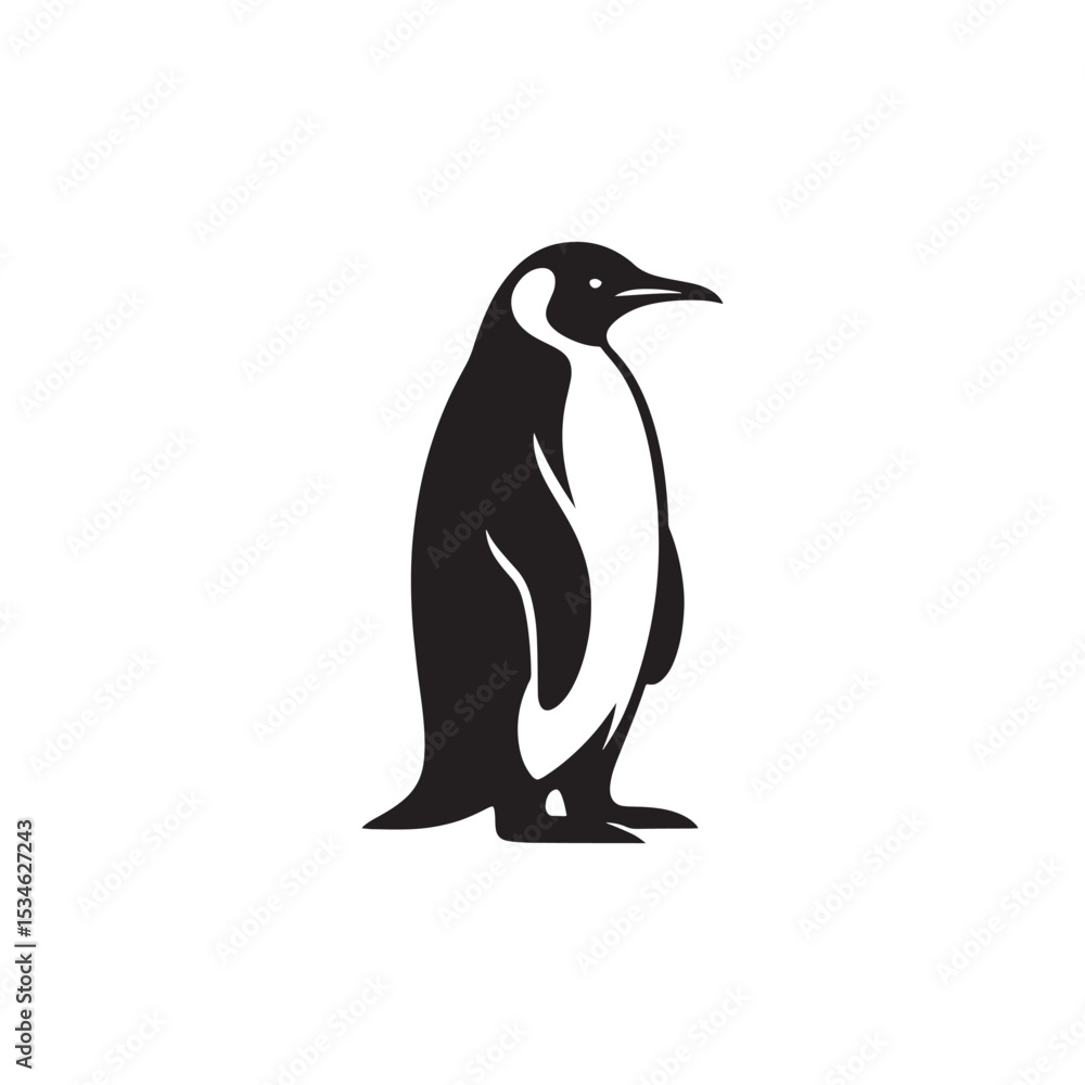 Fototapeta premium Emperor Penguin Silhouette Vector Art – Majestic Antarctic Bird Design in Bold Black Outline, Minimalist Wildlife Graphic Perfect for Cold Climate Themes, Logos, and Nature Decor