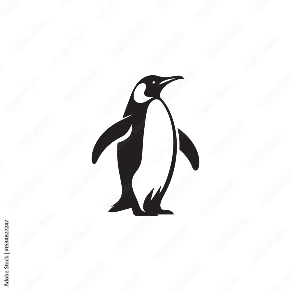 Naklejka premium Emperor Penguin Silhouette Vector Art – Majestic Antarctic Bird Design in Bold Black Outline, Minimalist Wildlife Graphic Perfect for Cold Climate Themes, Logos, and Nature Decor
