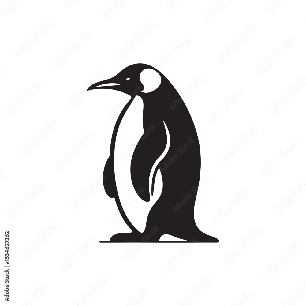 Naklejka premium Emperor Penguin Silhouette Vector Art – Majestic Antarctic Bird Design in Bold Black Outline, Minimalist Wildlife Graphic Perfect for Cold Climate Themes, Logos, and Nature Decor