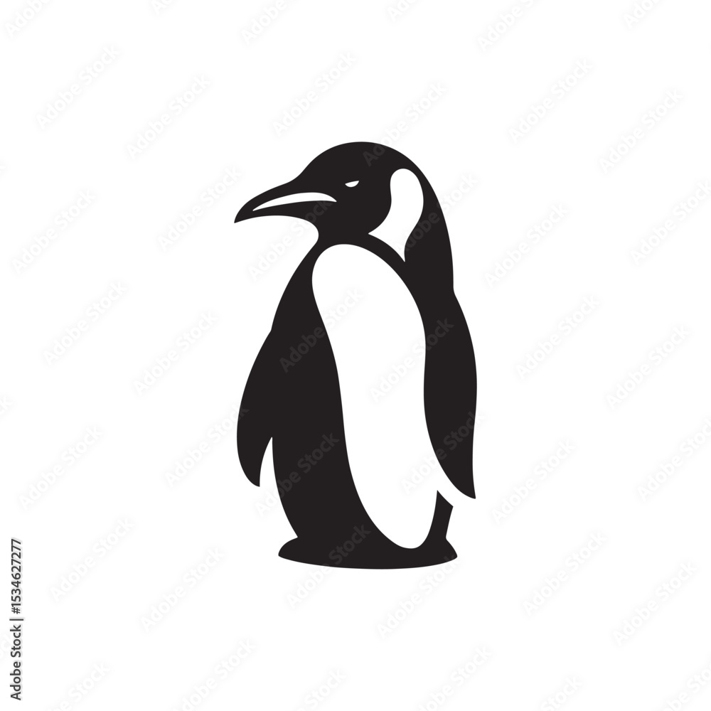 Fototapeta premium Emperor Penguin Silhouette Vector Art – Majestic Antarctic Bird Design in Bold Black Outline, Minimalist Wildlife Graphic Perfect for Cold Climate Themes, Logos, and Nature Decor 