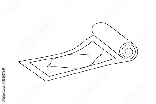 Rolled up yoga mat line drawing simple illustration