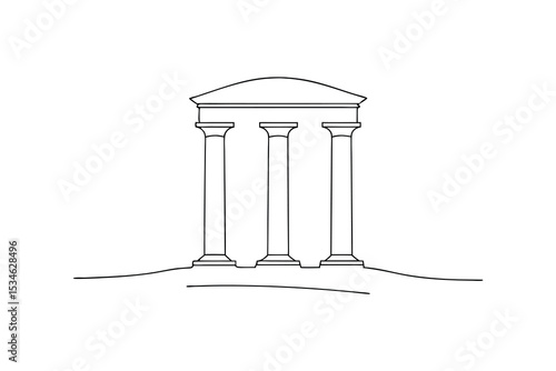 Simple line drawing of a classical temple with three columns