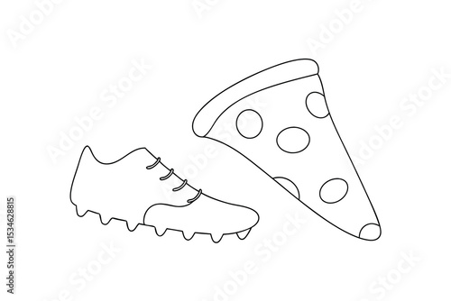 Soccer cleats and pizza slice line art illustration