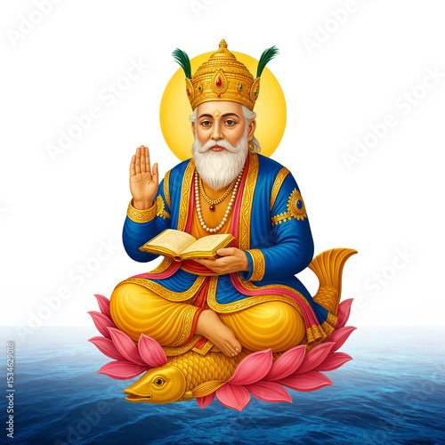 Jhulelal God, Traditional Art Work of Jhulelal Sai seated on a golden fish.