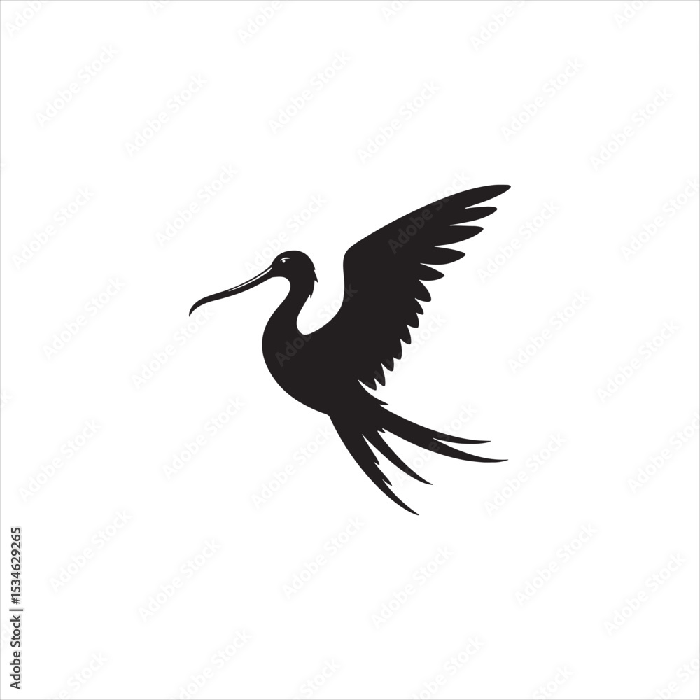 Obraz premium Soaring Frigatebird Silhouette Vector – Majestic Seabird with Inflated Throat Pouch, Long Wingspan, Minimal Black Outline Perfect for Nautical Wildlife Art, Logos, and Decor 
