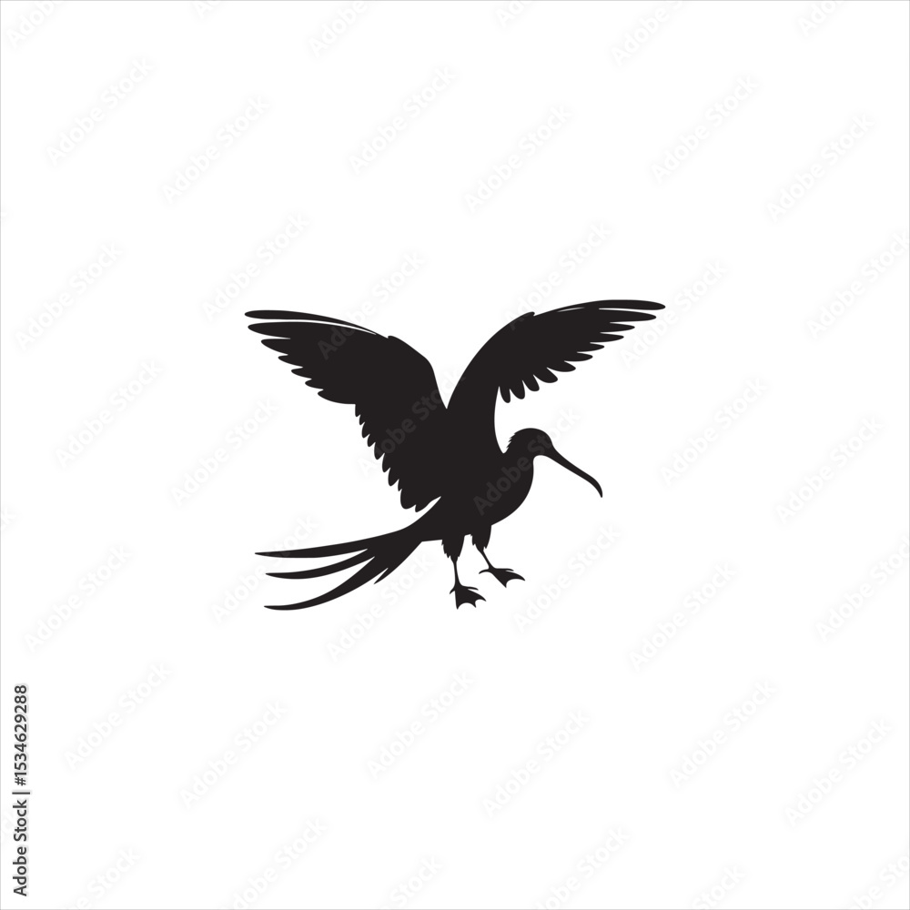 Obraz premium Soaring Frigatebird Silhouette Vector – Majestic Seabird with Inflated Throat Pouch, Long Wingspan, Minimal Black Outline Perfect for Nautical Wildlife Art, Logos, and Decor 