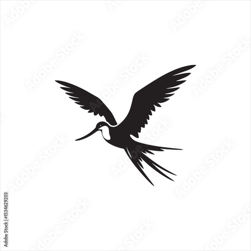 Soaring Frigatebird Silhouette Vector – Majestic Seabird with Inflated Throat Pouch, Long Wingspan, Minimal Black Outline Perfect for Nautical Wildlife Art, Logos, and Decor
