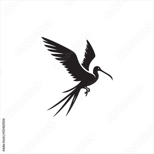 Soaring Frigatebird Silhouette Vector – Majestic Seabird with Inflated Throat Pouch, Long Wingspan, Minimal Black Outline Perfect for Nautical Wildlife Art, Logos, and Decor
